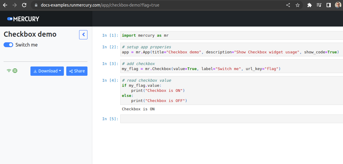App with checkbox widget