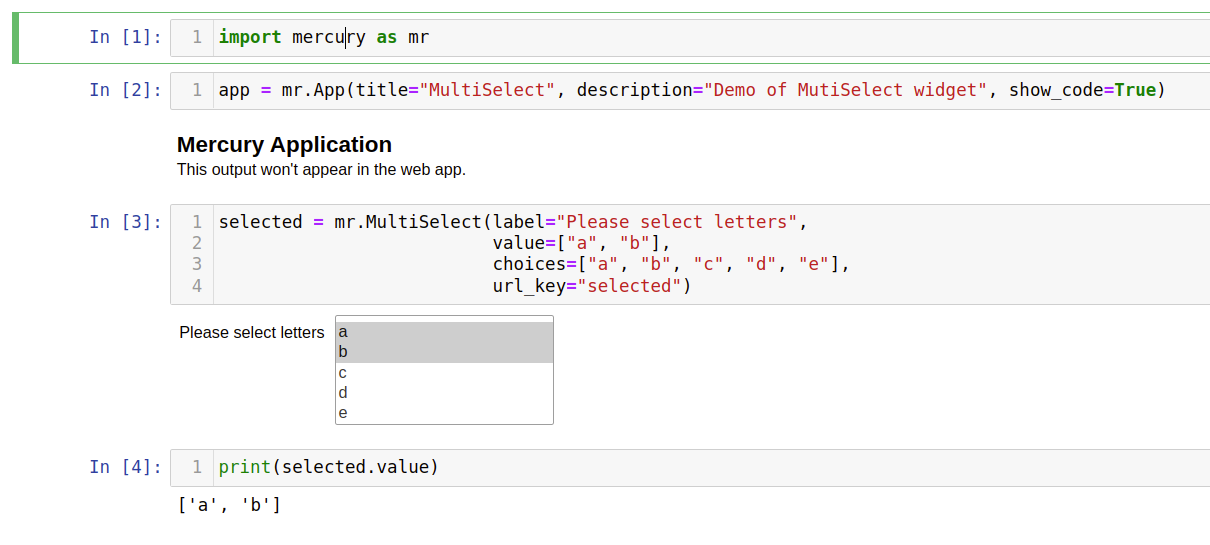Jupyter Notebook with multiselect widget