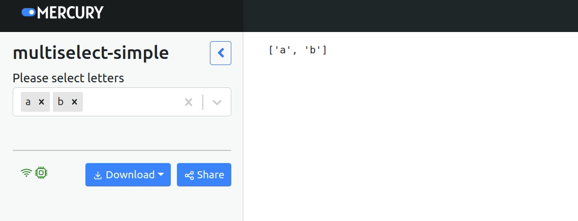 Mercury App with multiselect widget created in Jupyter Notebook