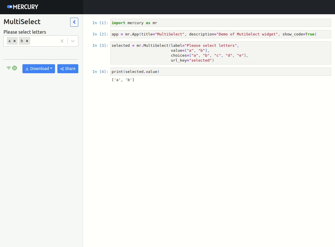 App with multiselect widget