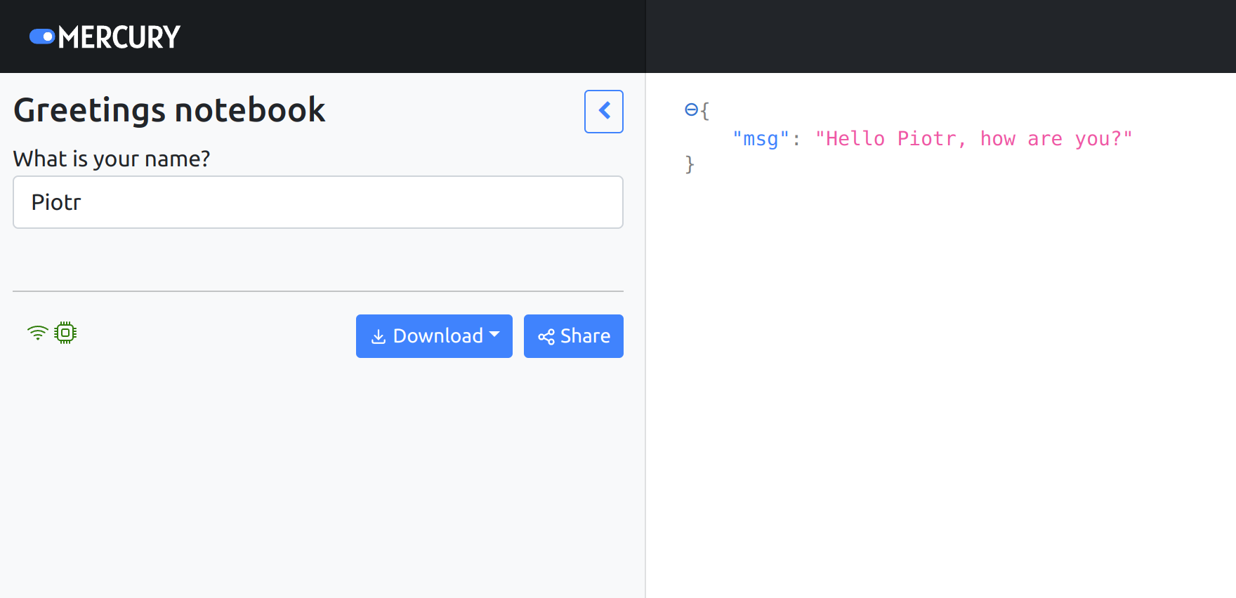 Example notebook for REST API served as web application with Mercury