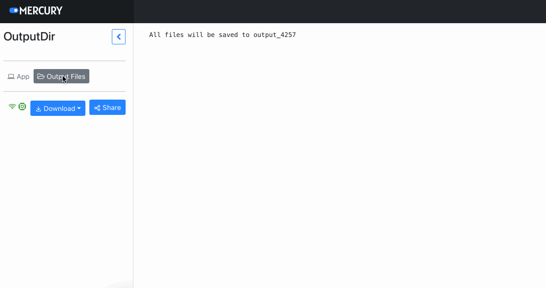 Mercury App with OutputDir widget with output files