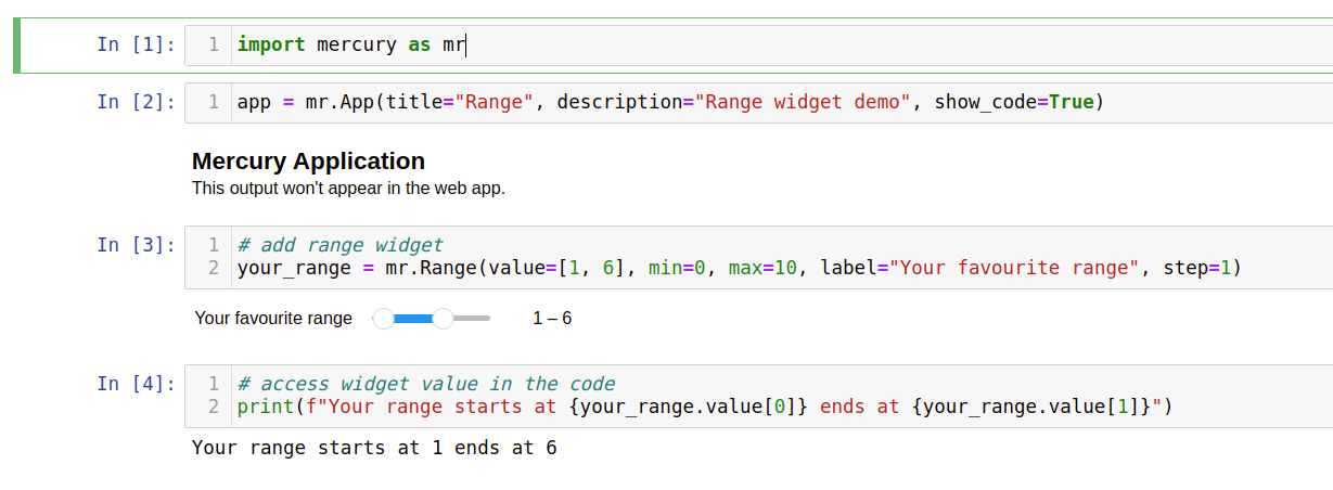 Notebook with the range widget