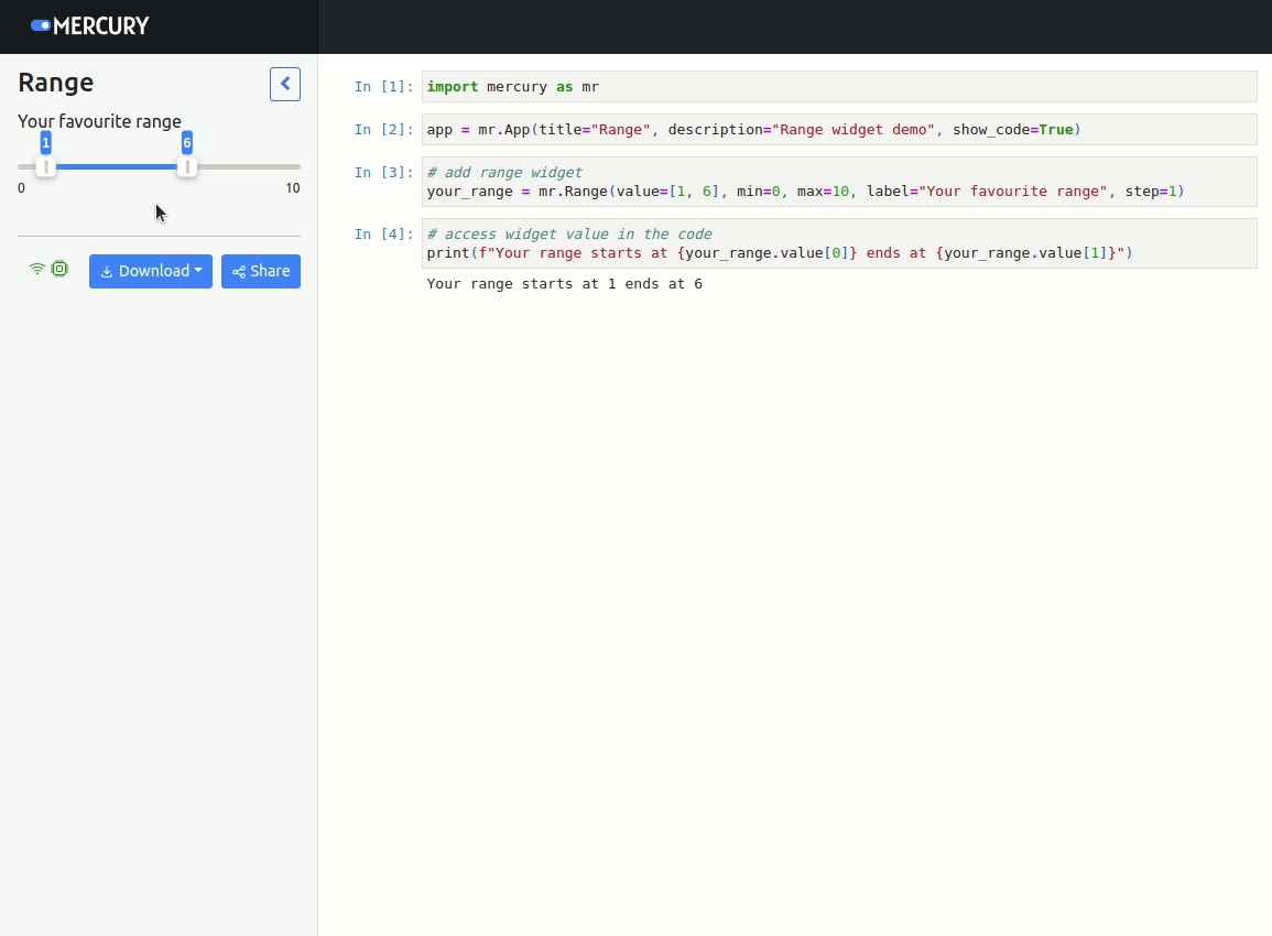 App with range widget