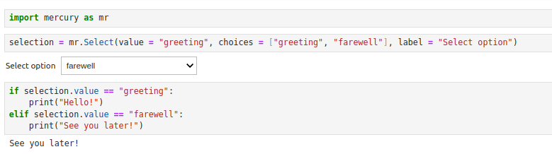 Code with second option selected