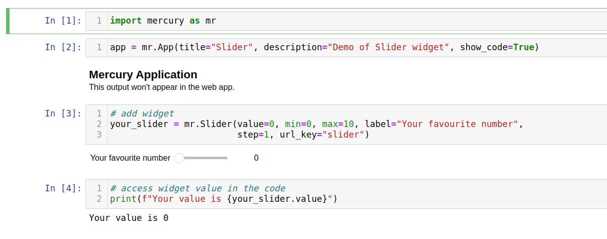 Notebook with Mercury slider widget