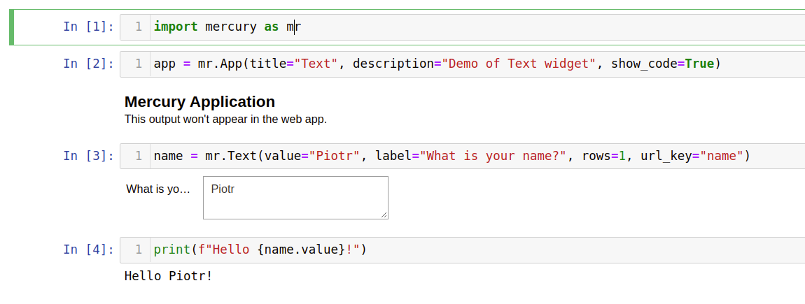 Notebook with Mercury text widget