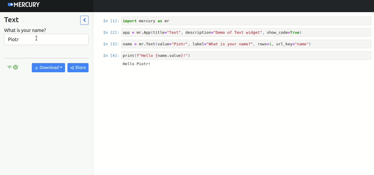 App with text widget