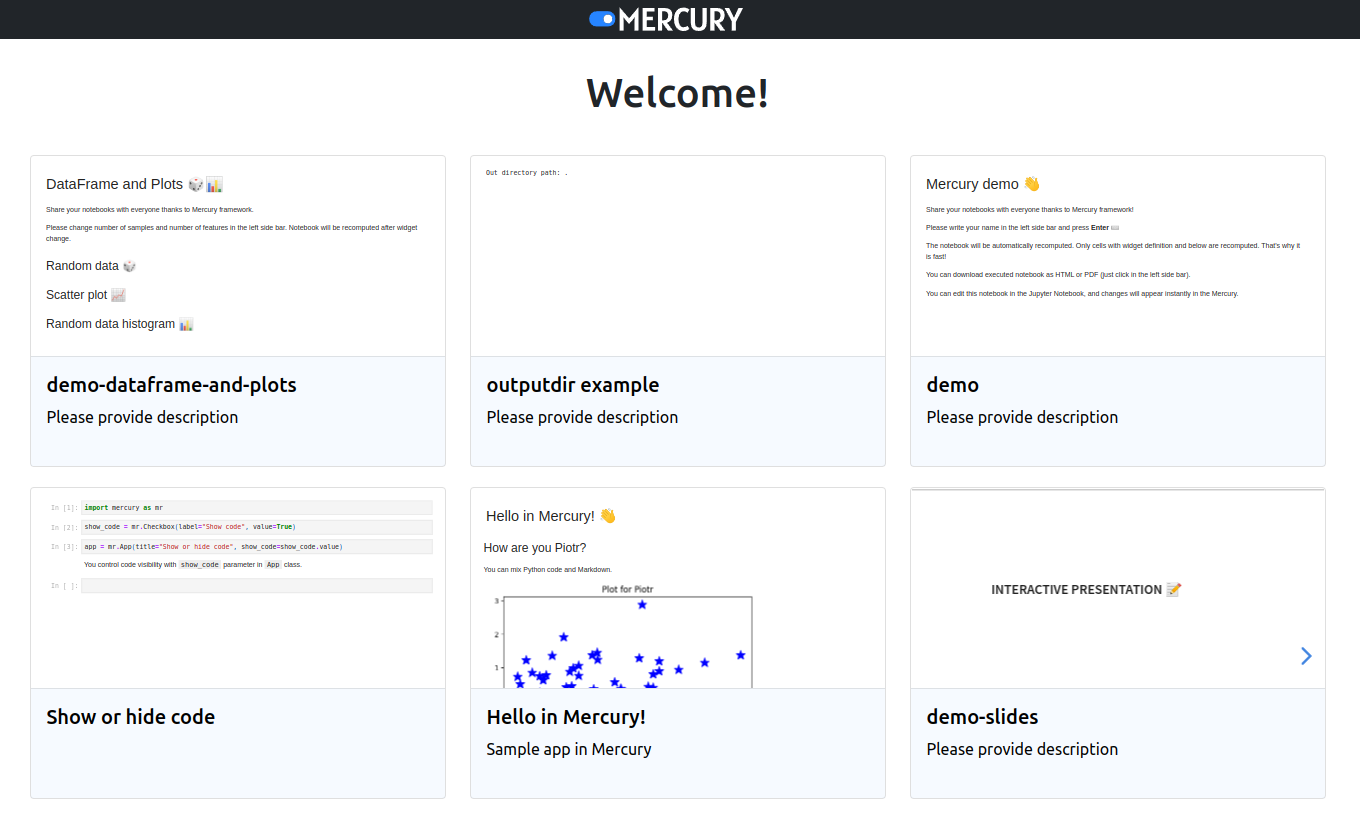 Mercury Site with default welcome message